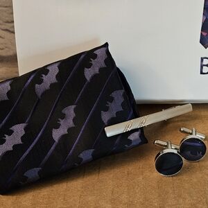 Barry Wang Batman Silk Blend Pocket Square, Tie Bar, Cufflinks
